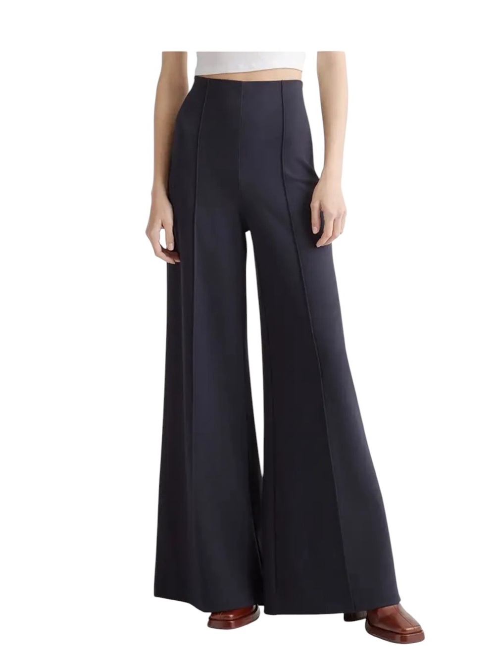 Quince Ultra-Stretch Ponte Super Wide Leg Pants Navy Size L